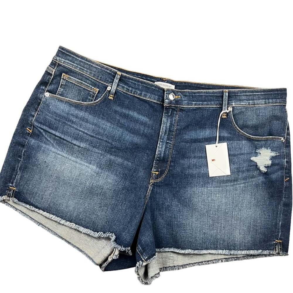 Good American High Waist Cut Off Raw Hem Denim Shorts Size 24 NWT